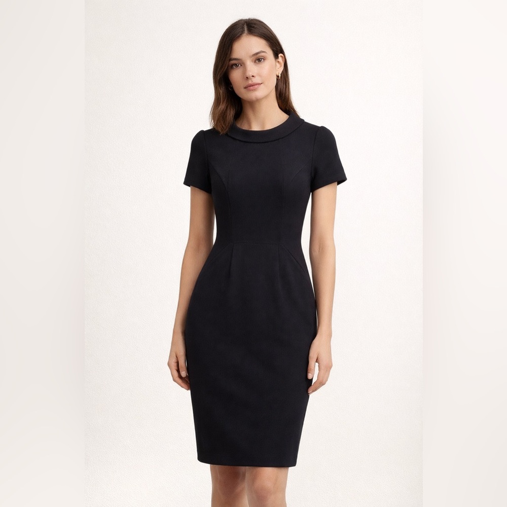 Boden Navy Fit & Flare Dress | Peter Pan Collar | Tailored Waist | Classic Chic
